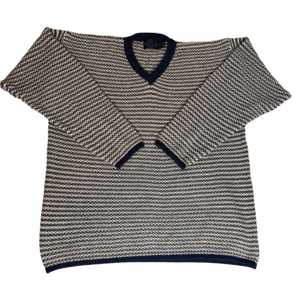 Vintage Etchings IC Tight Knit Sweater V-Neck Men's XL Neutral Cotton Ramie blen